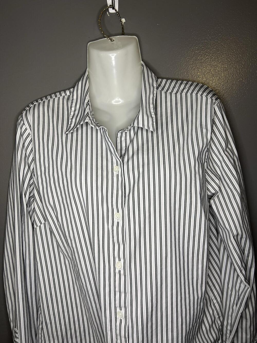 J. Jill Shirt Womens Large White Stripe Button Front Long Sleeve Tunic Top
